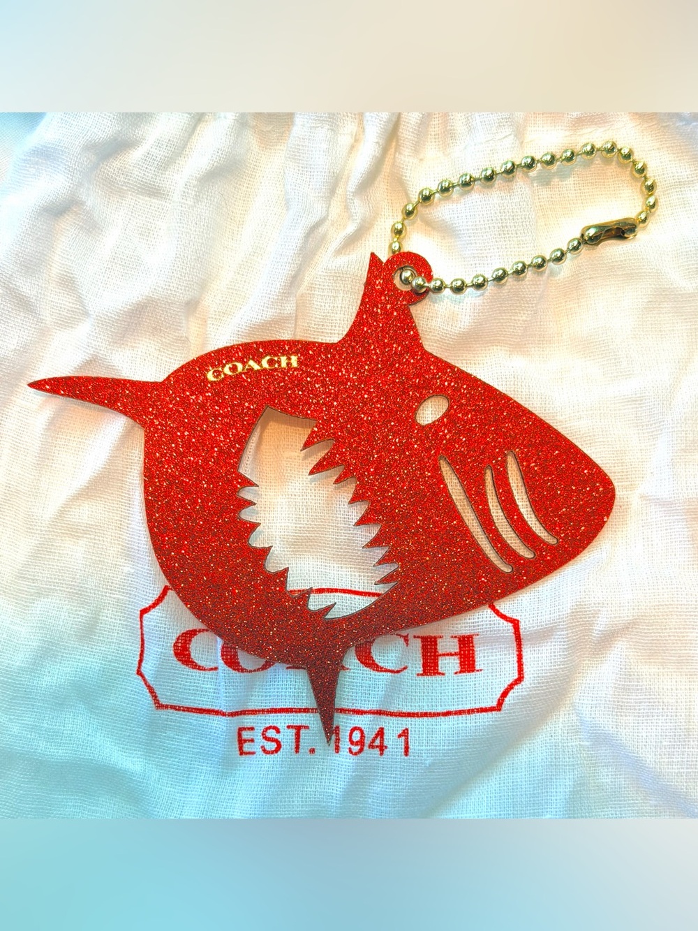 RARE Authentic COACH "Sharky" Glitter Resin Bag Charm - Limited Edition - New